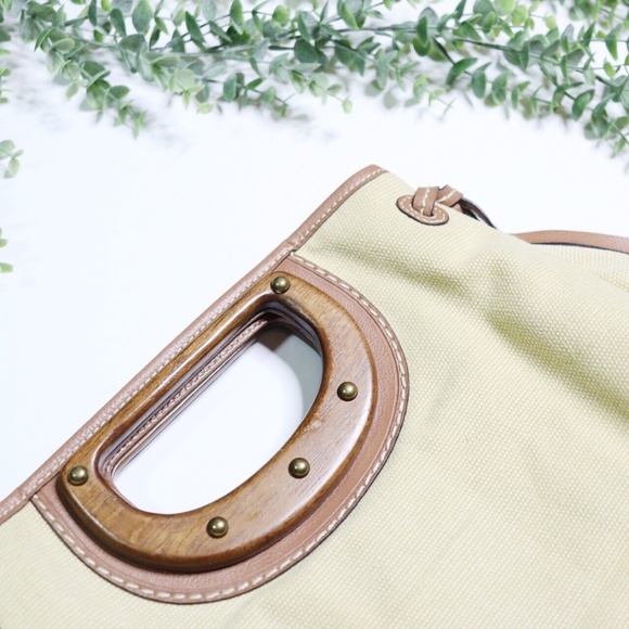 Vintage Fossil boho cream & wood canvas handbag - Picture 3 of 6